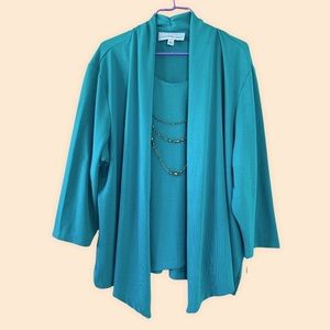 Samantha Grey Turquoise Blouse with attached cardigan shawl‎